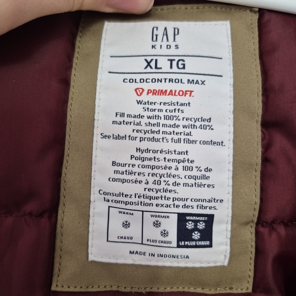 Gap Kids Boys Tan ColdControl Max Water-Resistant PrimaLoft Parka – Size XL - Picture 6 of 8